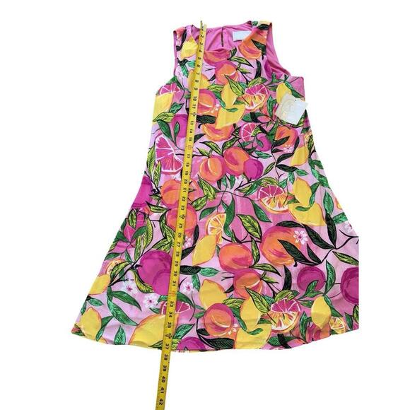 PAPPAGALLO Colorful Swing Shift Dress Size L Tropical Sleeveless Lemon Peach - Picture 2 of 5